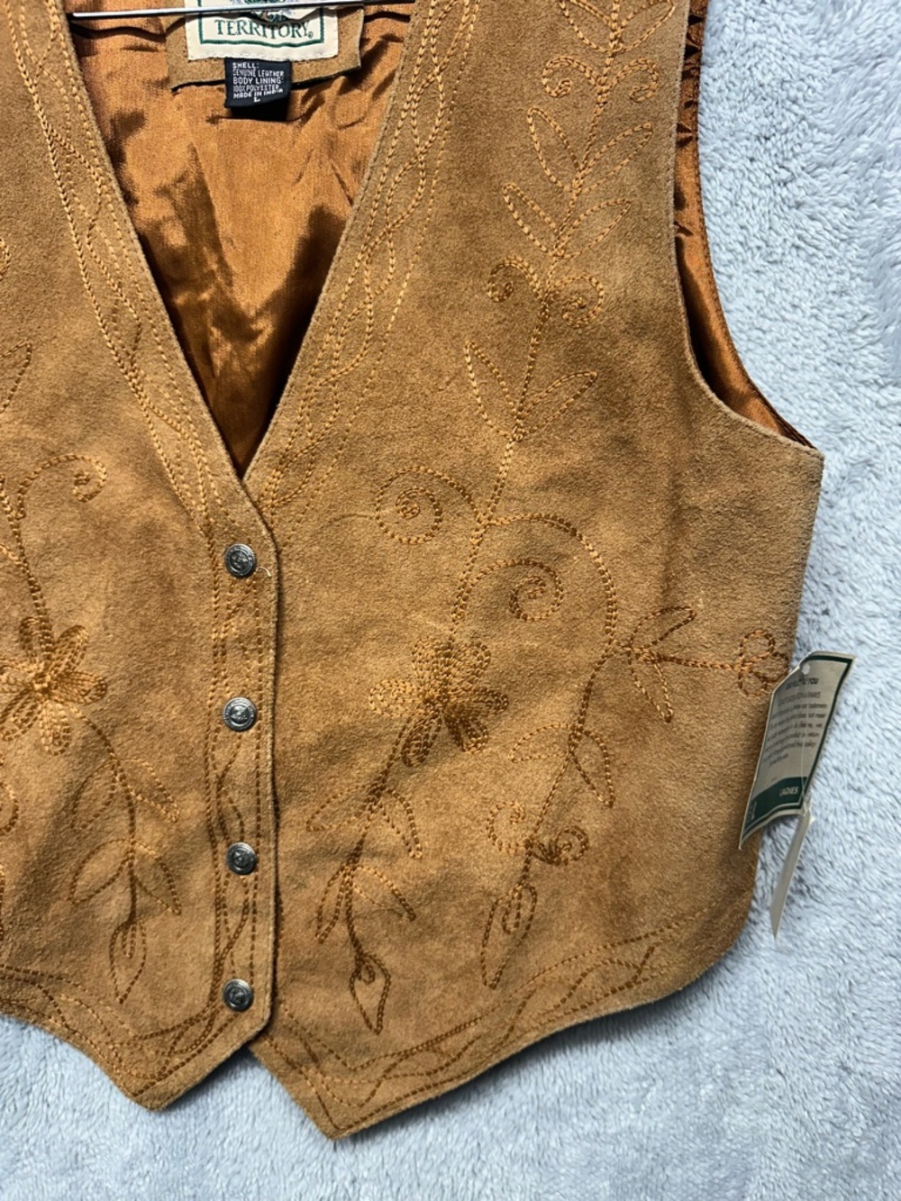 Northwest Territory Leather Western Vest Y2K Embroidered Floral Tan Cowgirl NWT - Picture 5 of 9